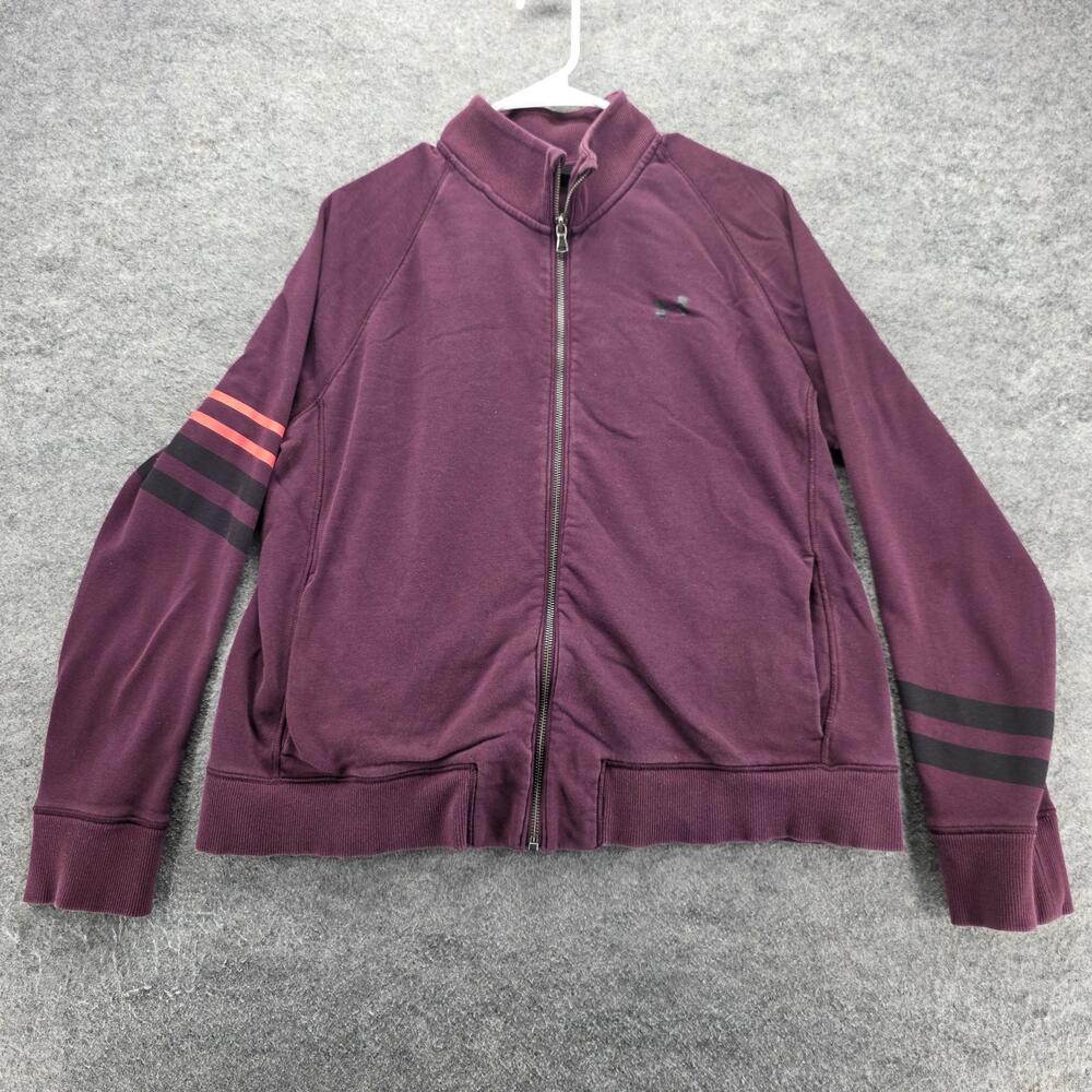 Under Armour Sweatshirt Womens XL Purple Full Zip Pockets Fleece Raglan